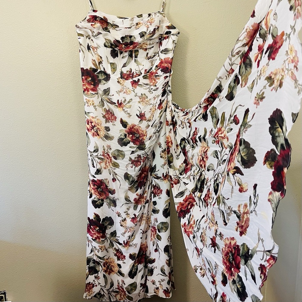 Azazie Atelier Aurra Floral Maxi Dress Train Slit Corset Romantic Event Size 16